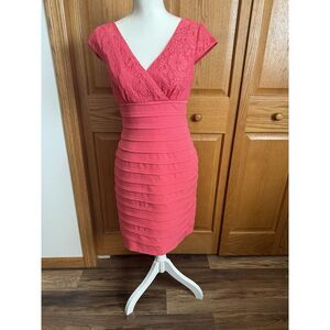 Adrianna Papell Womens Coral‎ Pink Fitted Laced Top Sheath Dress Size 4